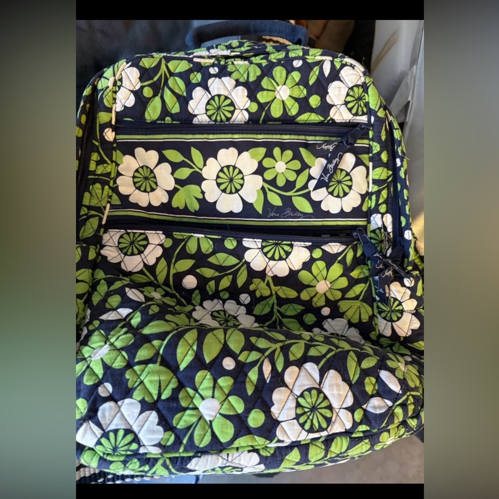 Vera Bradley Green and White Floral Backpack